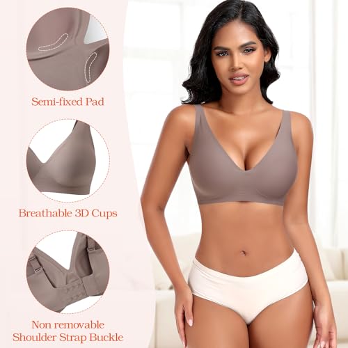 Image of DOCUMO Deep V Bras for Women No Underwire Comfort Wireless Bralettes Adjustable Sleep Seamless Plunge Bra with Bra Extender