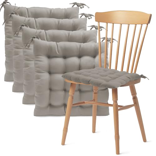 Pack 4 Cojín para silla 45x45x5 cm｜Repelente al agua y fácil de limpiar｜Con cintas de sujeción｜Funda con cremallera desmontable｜Uso interior y exterior｜Ideal para comedor, terraza, jardín u oficina