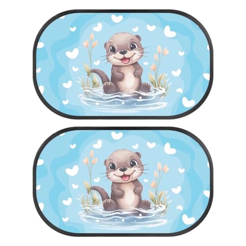 Renewold Pets Kids Sun Shade for Car Window, Car Window Shade for Baby, 2 Pieces Set, Cute Otter, Automotive Seat Accessories Interior, Sun Glare and UV Rays Protection for Boys Girls