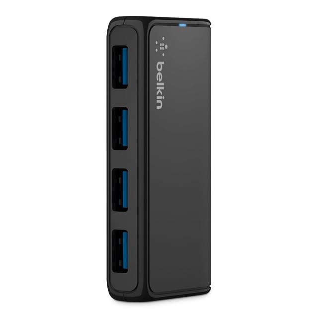 Belkin 4-Port USB 3 0 Hub SuperSpeed Powered Station with 5 Gbps Data Charging Compact Desktop Adapter for