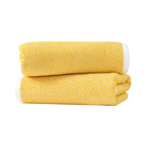 sense gnosis Yellow Hand Towels Set of 2 Super Soft 100% Cotton Jacquard Striped Face & White Terry Backside Absorbent Bath Hand Towels for Bathroom Decorative Gym Camping, 13 x 29 inch Cover