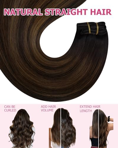 YoungSee Balayage Clip in Hair Extensions Dark Brown Real Hair Extensions Clip in Human Hair Dark Roots to Medium Brown Balayage Human Hair Extension Clip ins for Thin Hair 20In 120G — view 5