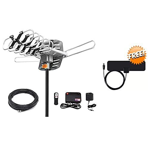 Ematic Edt312Ant Hd 1080P Motorized Rotating Outdoor Amplified Tv Antenna With Free Ematic Es150 Hdtv Slim Digital Indoor Multi-Directional Tv Antenna #TOP23