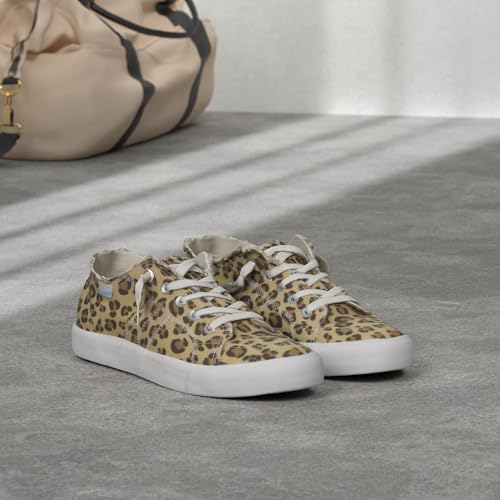Image of Obtaom Women's Play Fashion Sneaker White Color Washed and Leopard Canvas Slip on Shoes