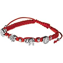 Bling Cartel San Benito St Saint Benedict Medal Hamsa Hand Elephant Four-Leaf Clover Red Bracelet