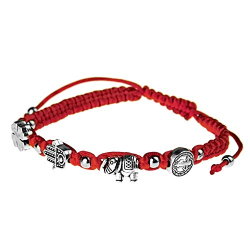 Bling Cartel San Benito St Saint Benedict Medal Hamsa Hand Elephant Four-Leaf Clover Red Bracelet