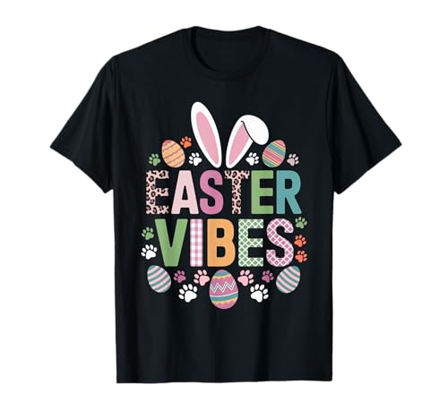 Colorful Easter Vibes Bunny Ears Eggs Spring Holiday Outfit Camiseta