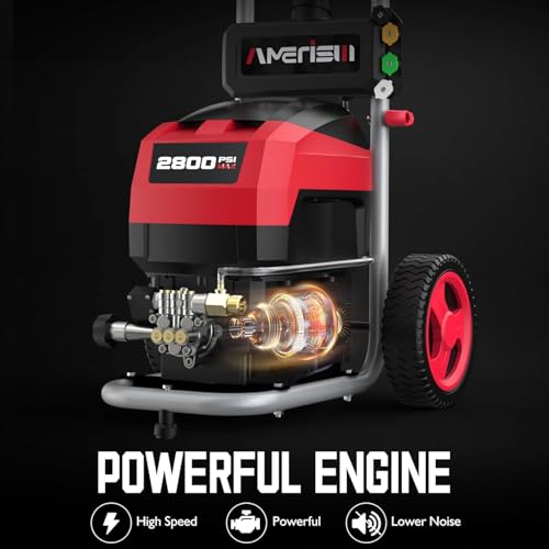 AMERISUN Electric Pressure Washer, 2800 Max PSI and 2.0 GPM, Power Washer with Onboard Soap Tank, Spray Gun and 25 FT Hose, 5 Nozzle Set (1 Turbo), for Cars/Driveways/Patios/Furniture/Deck - Image 3