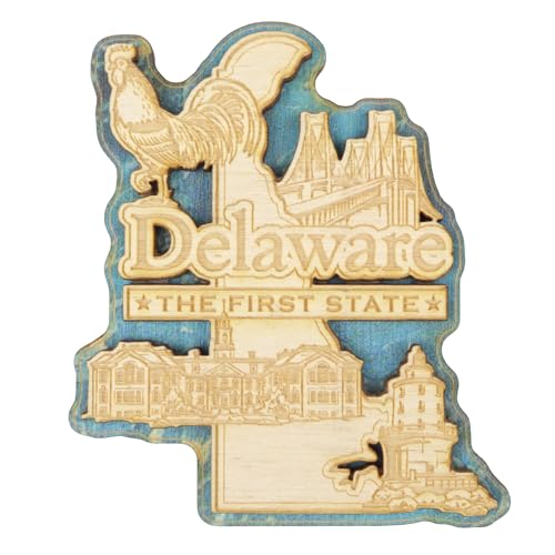 Premium Wooden Delaware Magnet, Collectible Classic State Souvenir, Travel Keepsake Gift, 2.75 x 3.12 Inches