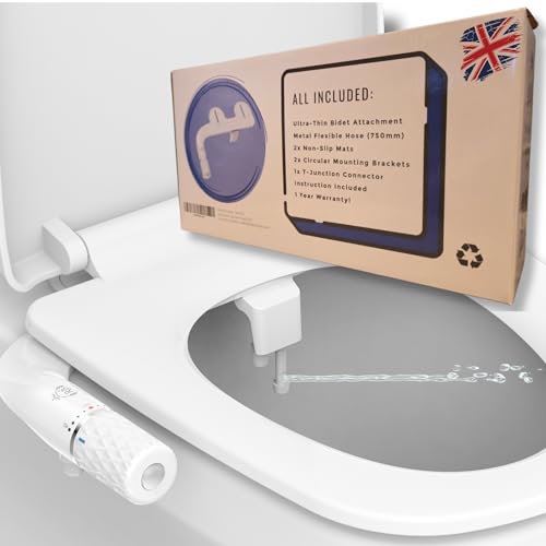Bidet Attachment for Toilet UK, Under Seat Toilet Bidet, Non-Electric Dual Nozzle, Rear & Feminine Wash, Ultra-Thin Adjustable Pressure, UK 1/2 BSP Full Kit, Easy DIY Home Install, REAL BIDETS