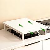YUCHENGTECH Cubierta Protectora Cocina Gas Acero al Carbono Cubre Encimera Gas Cubre Fogones Gas Cocina Cubierta Cocina Gas, 34 x 8 x 37-62 cm,Blanco