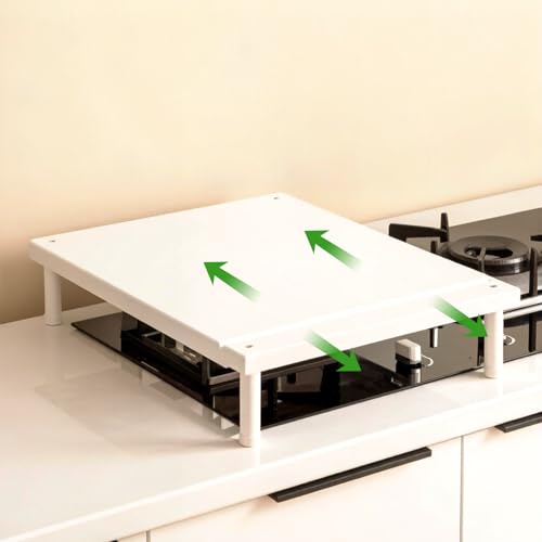 YUCHENGTECH Cubierta Protectora Cocina Gas Acero al Carbono Cubre Encimera Gas Cubre Fogones Gas Cocina Cubierta Cocina Gas, 34 x 8 x 37-62 cm,Blanco
