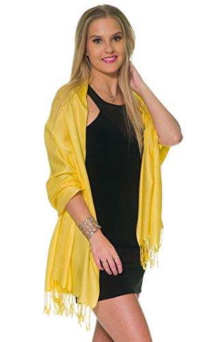 Pashmina Shawls And Wraps For Evening Dresses, Large Soft Pashmina Wedding Vibrant Yellow Shawl #TOP3