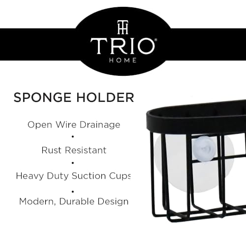 Organizador de esponja para fregadero con ventosas transparentes fuertes, resistente al óxido, secado rápido (Negro mate) miniatura 2