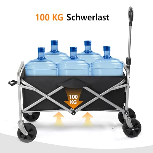 Bonnlo Bollerwagen Faltbar, 100 kg Tragkraft, 600D Oxford-Stoff, Handwagen, Transportwagen Klappbar, Gartenwagen für Camping, Einkäufe, Outdoor & Freizeit, Stahlrahmen, 74,5×45,5×84cm, Schwarz