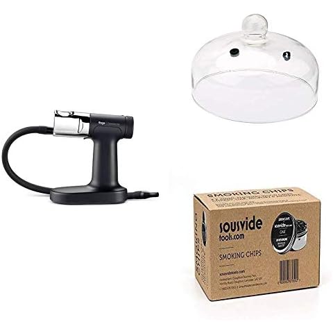 PolyScience The Smoking Gun Pro Sage Commercial,1 kg, Black with Smoking Chips for Cold Food Smokers 4 x 250 ml and 24 cm Plate Cloche with Valve Cover