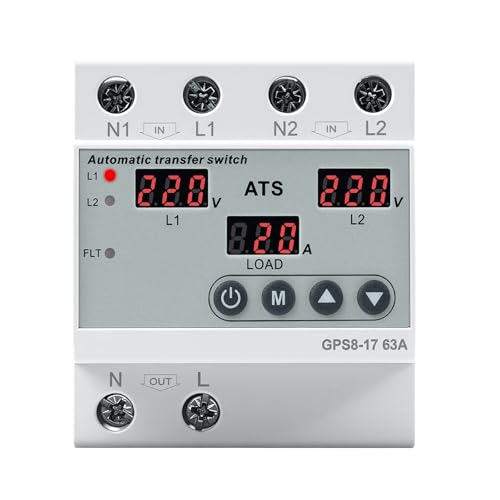 Commutateur de transfert automatique ATS inverseur de source monophasé 63A AC220V Écran LED avec protection contre les surtensions et les sous-tensions pour...