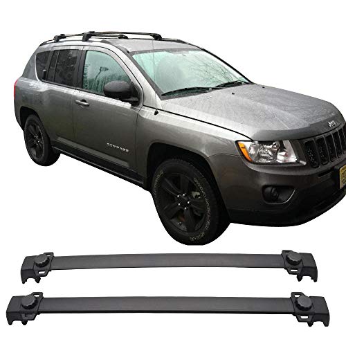 Cross Bar Compatible With 2011-2016 Jeep Compass, Factory Style Roof Rack Crossbar Black Abs Aluminum By Ikon Motorsports, 2012 2013 2014 2015 #TOP1