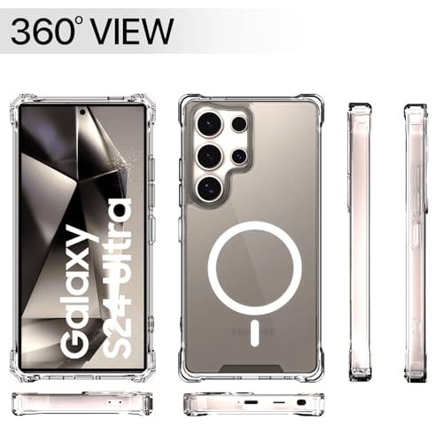 Image of Amazon Basics Back Cover for Samsung Galaxy S24 Ultra 5G Mag-Safe Shockproof PC + TPU Protective Case Magnetic Support Bumper Case (Transparent Mag-Safe)