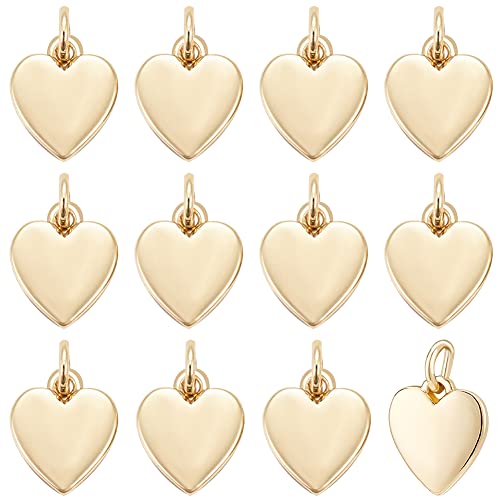 BENECREAT 16 Pcs Brass Heart Pendant 18K Real Gold Plated Pendant with jump rings 9.5x8x1mm Shiny...