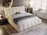 GRAINGOLD Cloud Bett 180x200, Polsterbett mit Bettkasten, Polsterbett mit Stauraum, Samt, mit Lattenrost, mit Kopfteil, ohne Matratze (Beige, 180x200)