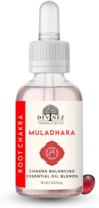 Root Chakra (Muladhara) Essential Oil, 15ml/0.50 fl oz - Diffuser Blend, with Ruby Gemstone - Aromatherapy Oil for Chakra Balance, Meditation, Yoga, Reiki & Healing