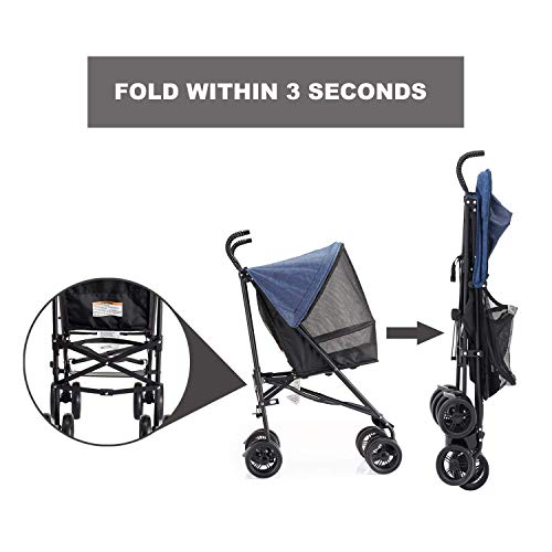 Favonius poupee Lightweight Pet Stroller,Dog Stroller for Small Dogs & Cats, Compact,Portable Travel Cat Dog Stroller (Blue) - Thumbnail 3