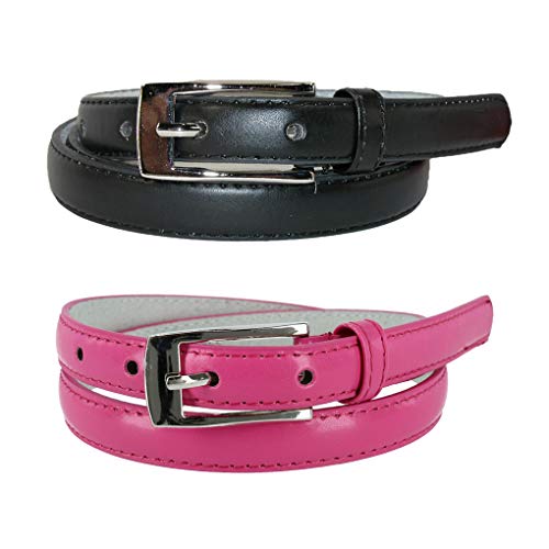 CTM Women's Skinny 3/4 Inch Leather Dress Belt (Pack of 2 Colors)