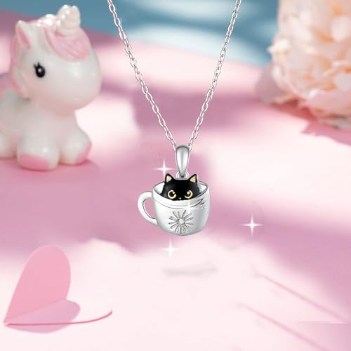 Lovely Black Cat Necklace, Silver, For Girls Aged 3 and Above4
