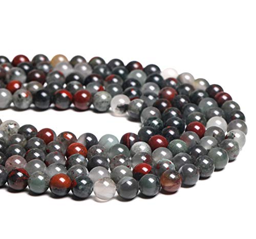 8mm Natural Stone Beads Round Gemstone Bead African Bloodstone Beads for DIY Jewelry Making 46PCS/Bag (8mm, African Bloodstone)