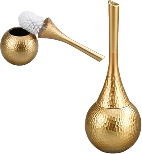 Kobzipanda Hideaway Toilet Brush Set, Hammered Gold | Small Bathroom