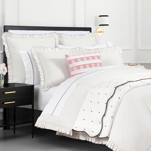 Image of kate spade new york Cotton Ruffle Euro Sham, 26 inch x 26 inch Spring Pillow Cover, Single 100% Cotton Linen-Like Cover, Machine Washable, White - Glacier Gray