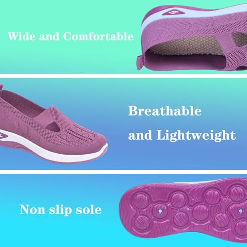 Women's Woven Breathable Soft Sole Shoes,Slip on Diabetic Walking Shoes Wide Width Hands Free Slip in Sneakers Arch Support3