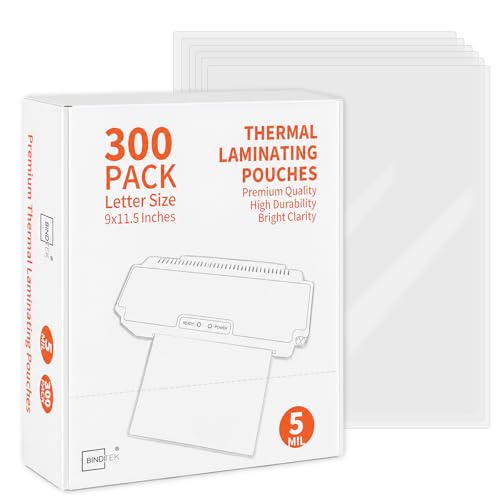 Image of Binditek 5 Mil Laminating Sheets, 9 x 11.5 Inches, Clear Glossy, 300 Pack