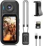 1080P 32G Body Mounted Camera for Sports with 32GB Memory Card, 1080P Action Camera with Clip and Pendant, CCD Sensor, Self Timer | 2.5H wearable POV kit with 32GB, magnetic clip, back clip, touchscreen and WiFi App for travel, walks and vlogs