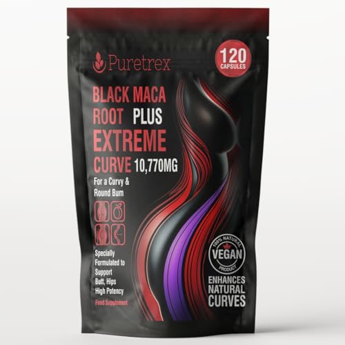 Puretrex Black Maca Root Plus Extreme Curve 10,770mg Capsules, 120 Count, for a Curvy & Round Bum, Vegan