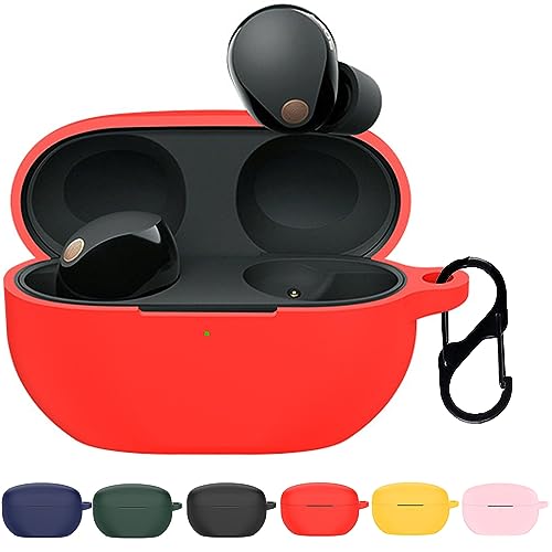 KOMININA ソニー WF-1000XM5 用ケース シリコーン製 WF-1000XM5 カバー 耐衝撃 防水 キズ防止 充電便利 イヤホンケース カラビナ付き WF-1000XM5 対応 ケース (レッド)