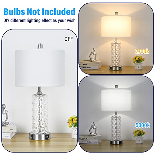 Table Lamps For Bedroom Set Of 2, Nickel Beside Lamps With Dual Usb Charging Ports, Silver Modern Crystal Nightstand Lamps With Led Night Light For Living Room Study End Tables, Bulbs Not Included #TOP1