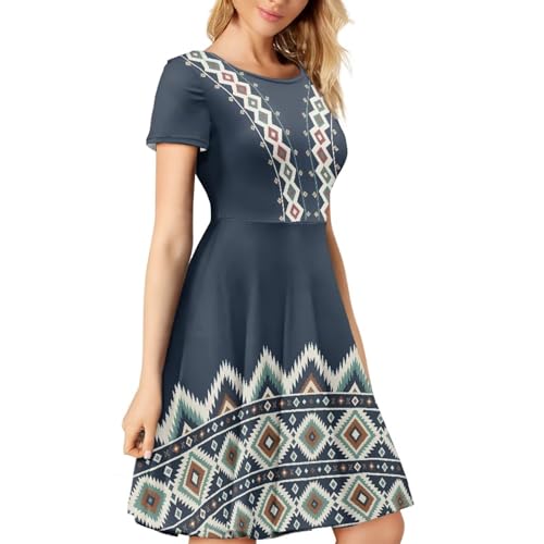 Image of HUGS IDEA Womens Puffy Swing Midi Dress Round Neck Short Sleeve Party A-Line Dresses