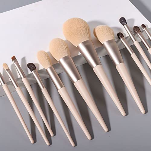 Yinhing Juego de 12 Brochas de Maquillaje de Pelo Sintético, Base, Corrector, Colorete, Sombra de Ojos, con Boquilla de Aluminio de Fibra Suave para (Set de brochas de maquillaje Morandi de 12