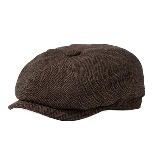 TOP-EX L/XL/XXL Wool Tweed Newsboy Cap for Men 8 Panels Baker Boy Hat Flat Peak Cap Warm Winter Hat Vintage Gatsby Ivy Golf Cabbie Hat Driving Hat Brown Herringbone Big Head L