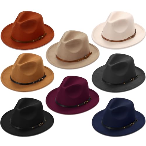 Unittype 8 Pcs Felt Hats for Women Wide Brim Felt with Adjustable Belt Buckle