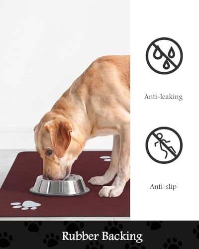 Image of Pet Feeding Mat-Absorbent Dog Mat for Food and Water Bowl-No Stains Quick Dry Water Dispenser Mat-Dog Accessories Pet Supplies-Bowl for Messy Drinkers（RED,12 inchx19 inch