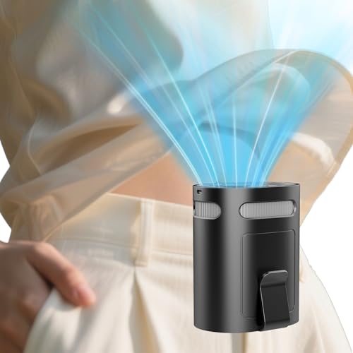 Waist Fan Clip On Cold Air-Mini Small Lightweight Portable Fan Under Shirt Pants Belt Buckle Hip Back,Rechargeable Quiet Personal Cooling Fans,Best Powerful Neck Cooler Body Ac Women Men Kids Black