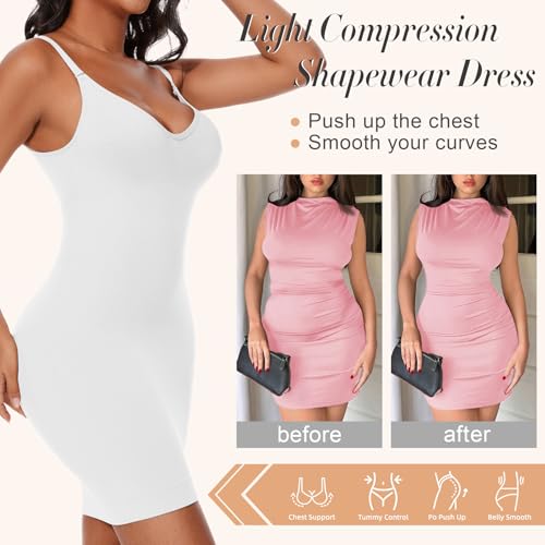 Image of Betaven Strapless Shapewear Dress Full Slip Dress for Women Seamless Body Shaper Under Dresses Tummy Control Dress