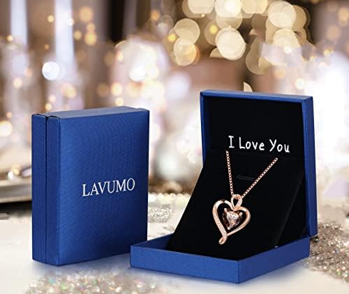 LAVUMO Necklaces for Women Sterling Silver Heart Pendant Chain Necklace Rose Gold Jewellery Cubic Zirconia Gifts for Girlfriend Wife Mum Her Birthday Anniversary Christmas Mothers Day Valentines Gift