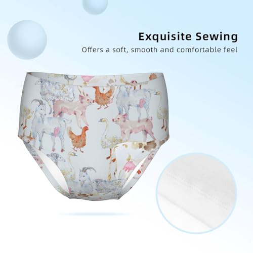 Watercolor Farm Goat Cow Animals Girls' Underwear Soft Cotton Little Girls Panties Comfort Briefs3