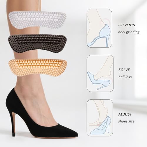 Image of 6 Pairs Silicone Heel Pads & Grips for Shoes - Anti Slip Heel Protectors with Bump Design,Transparent Black Nude, Sticky Adhesive Backing, Universal Fit for Heels Sneakers Boots (Thickness:0.08in)