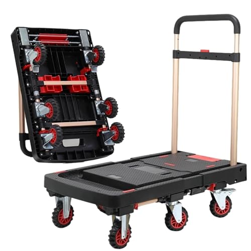 Carretilla de mano plegable y resistente, carrito portátil con ruedas para compras, camping, taller y transporte de vehículos, carrito de herramientas ligero y duradero, capacidad de 175 kg