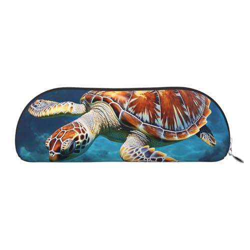 SDTYKHJ 筆箱 海 かわいい ウミガメ 油絵 大 筆袋 携帯 コイン ポーチ 美的 コスメ バッグ レザー メイクバッグ, シルバー, One Size